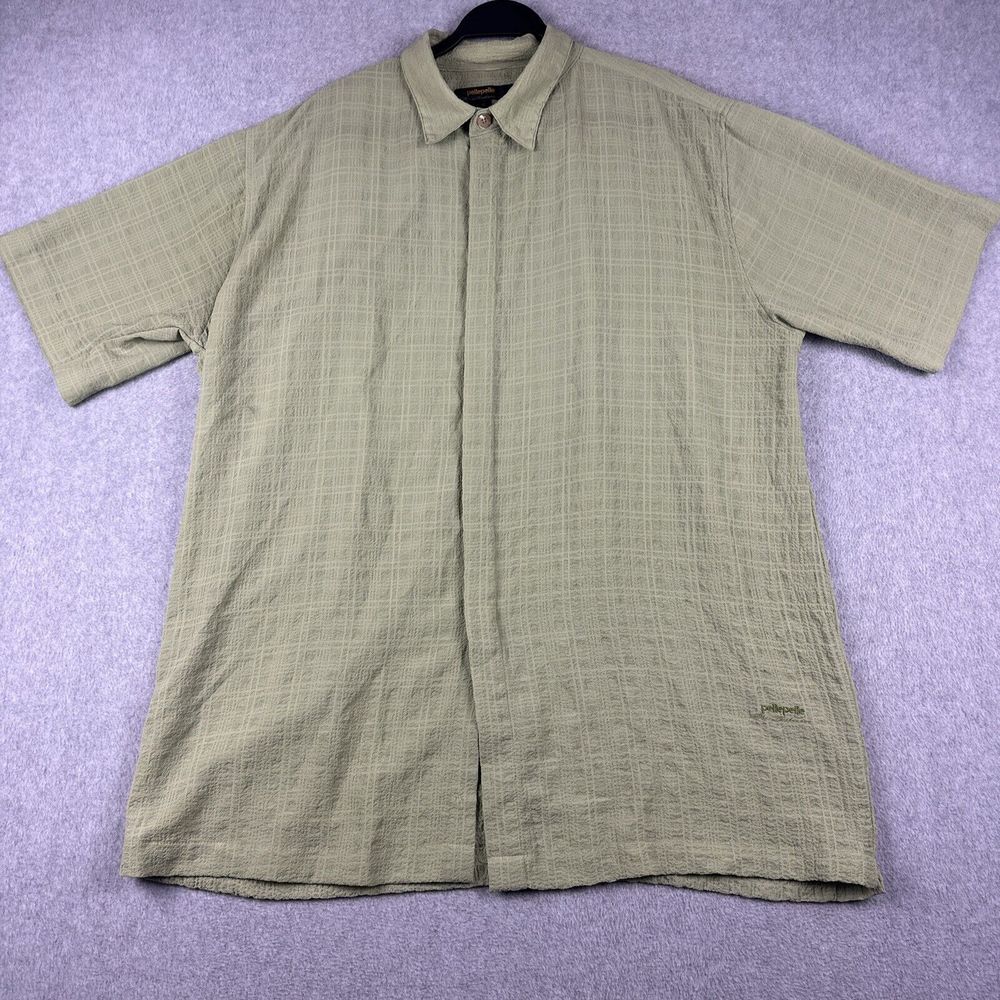 Vintage Pelle Pelle Shirt‎ Mens XL Button Up S/S Green Windowpane Seersucker (?)